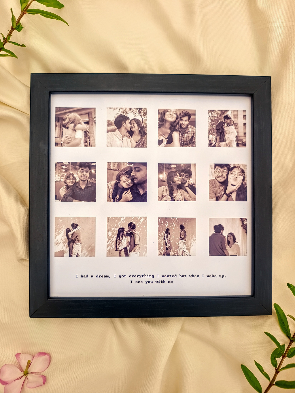 Custom square frame displaying couple memories – unique wedding or birthday gift
