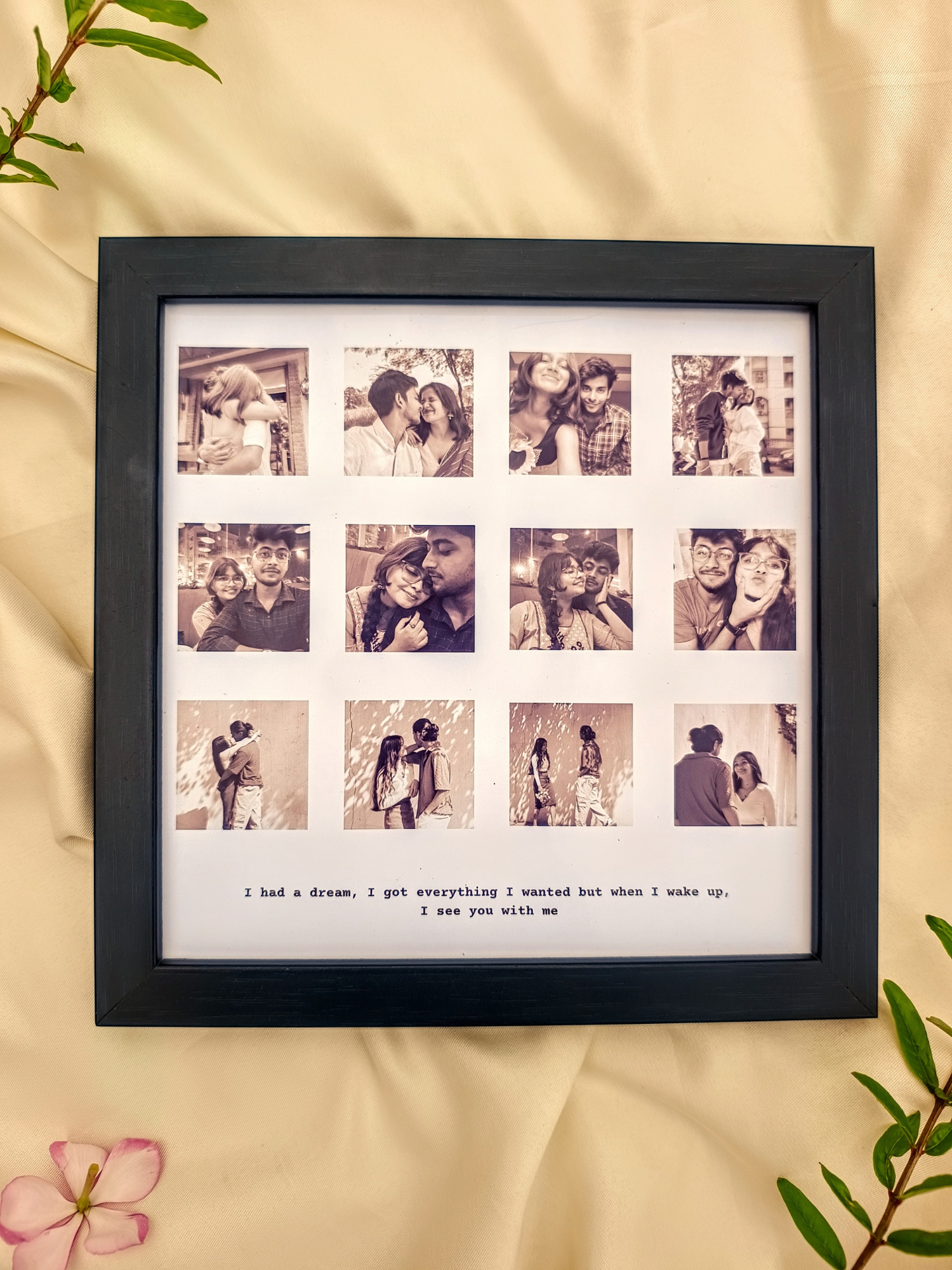 Custom square frame displaying couple memories – unique wedding or birthday gift