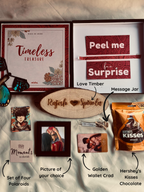 Close-up of Name Jar and Kisses chocolates in gift hamper – unique wedding present
