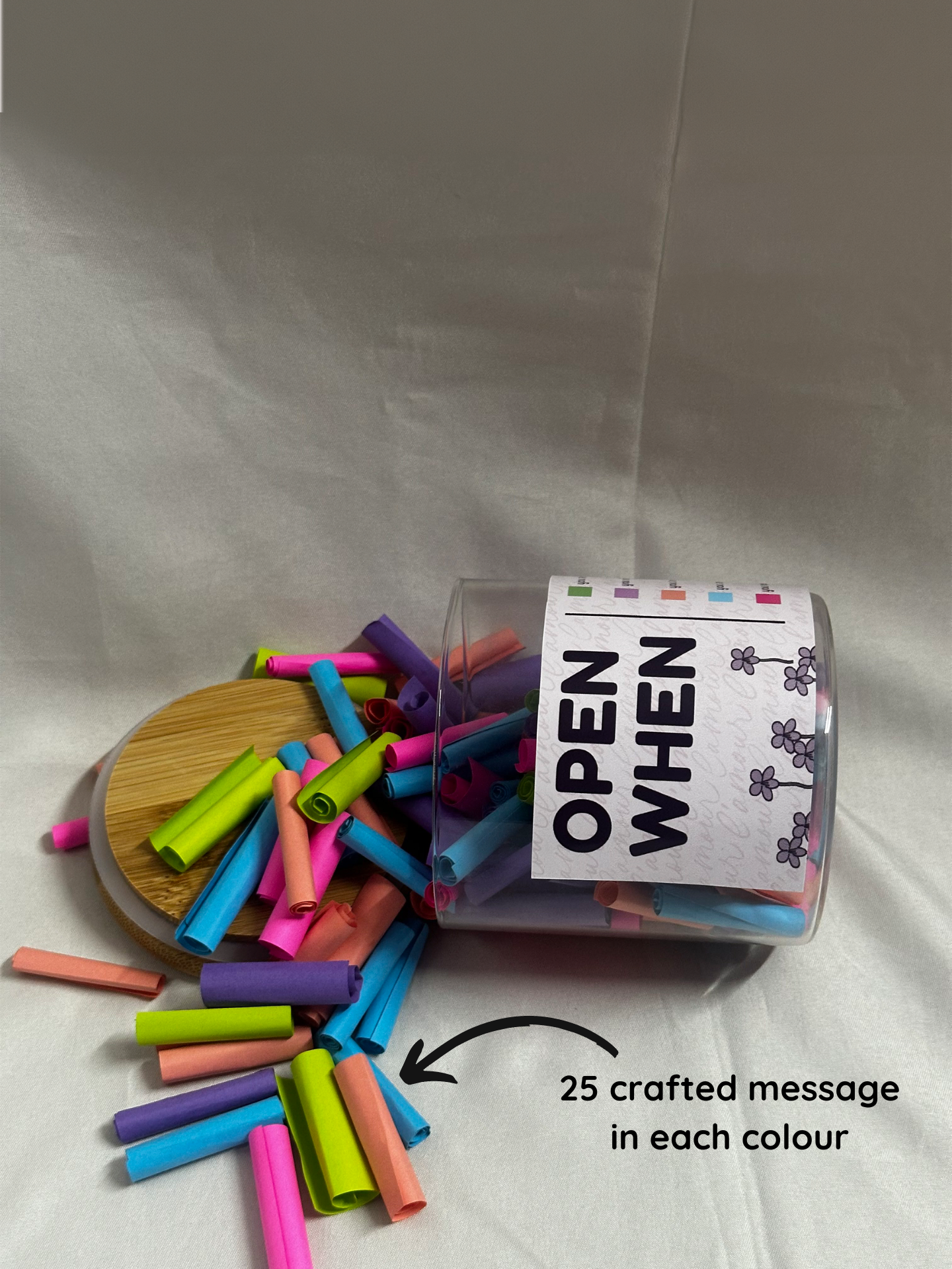 Colorful message jar with comfort, joy, and self-care notes – unique present for couples and friends