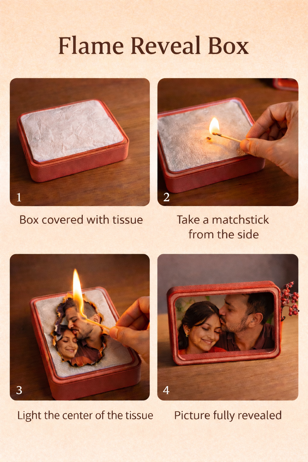 Flame Reveal Box – Burn to Reveal Photo Surprise