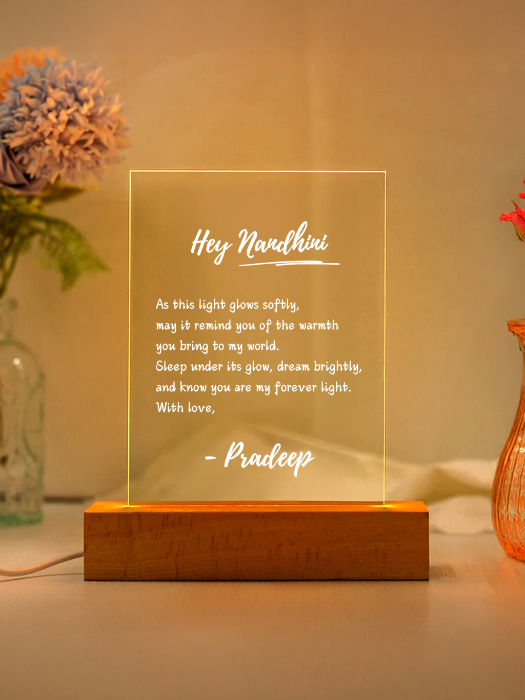 Custom letter lamp on bedside table – unique anniversary or birthday gift