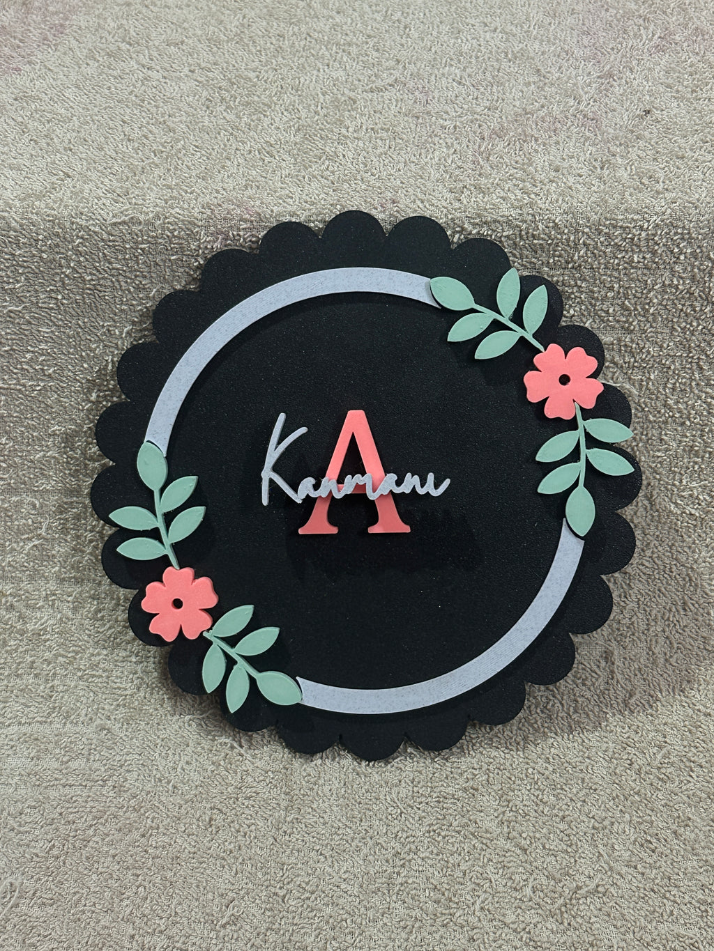 Personalized Round Floral Name Board with Initial