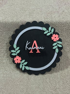 Personalized Round Floral Name Board with Initial