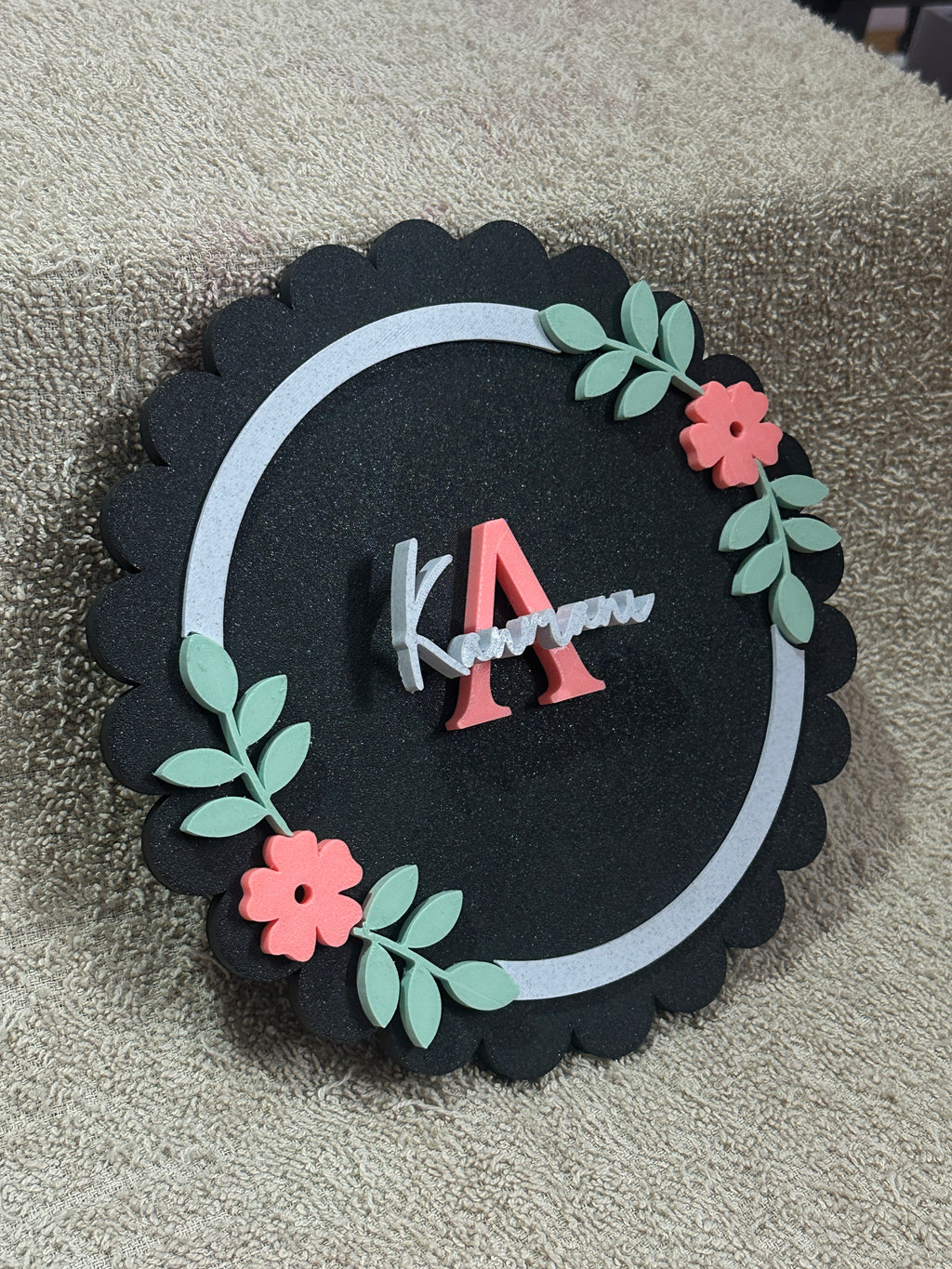 Personalized Round Floral Name Board with Initial