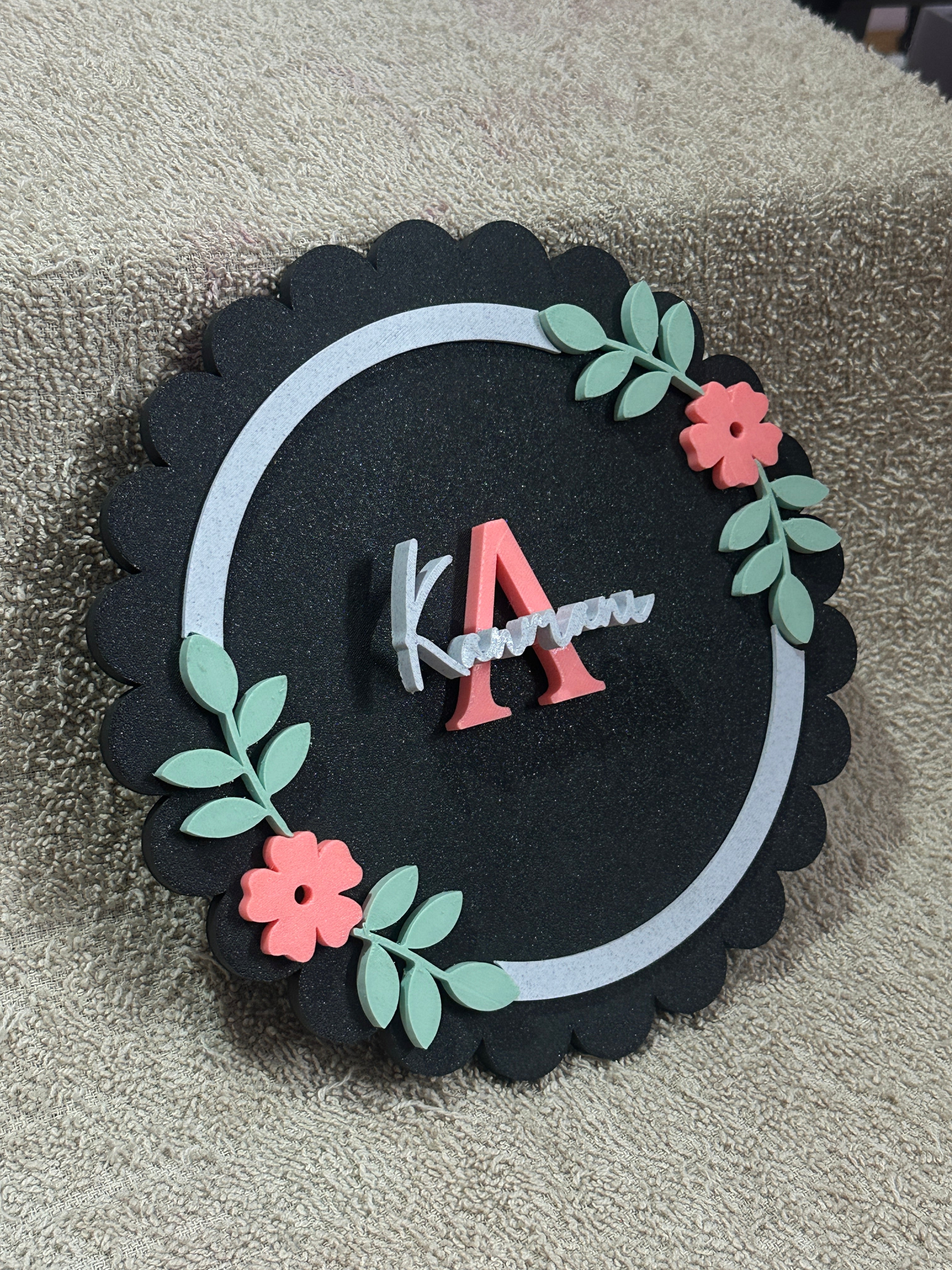 Personalized Round Floral Name Board with Initial