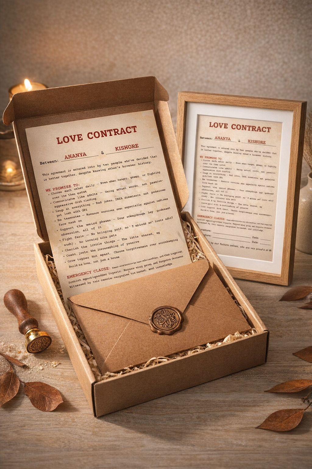 Personalized Love Contract for Couples – Custom Promise Agreement