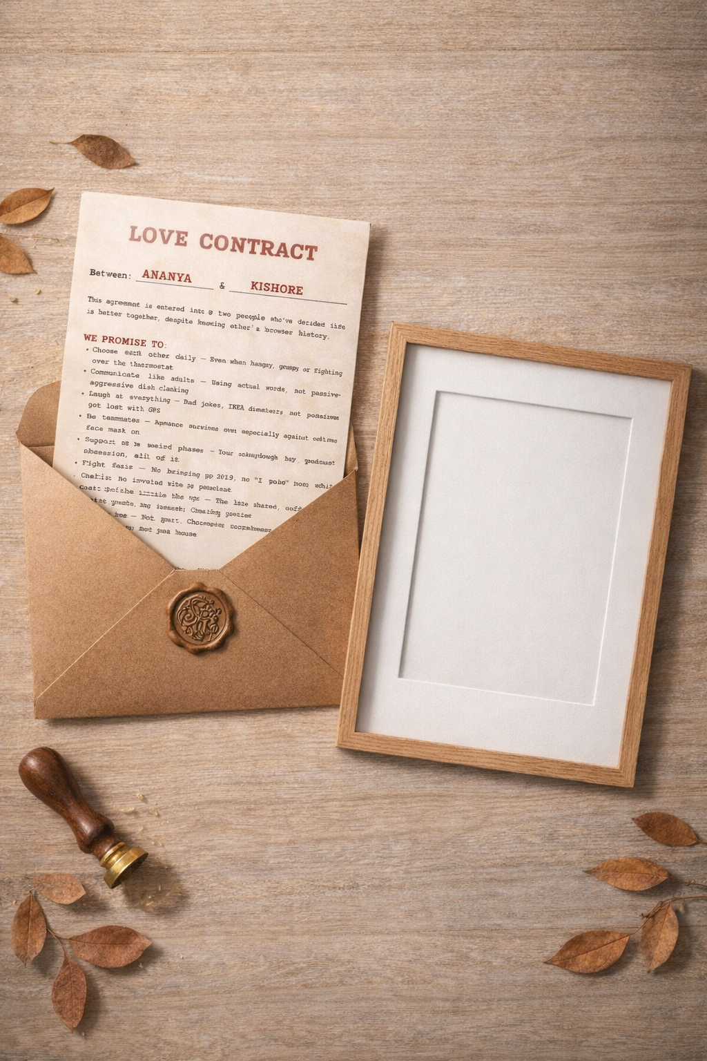 Personalized Love Contract for Couples – Custom Promise Agreement
