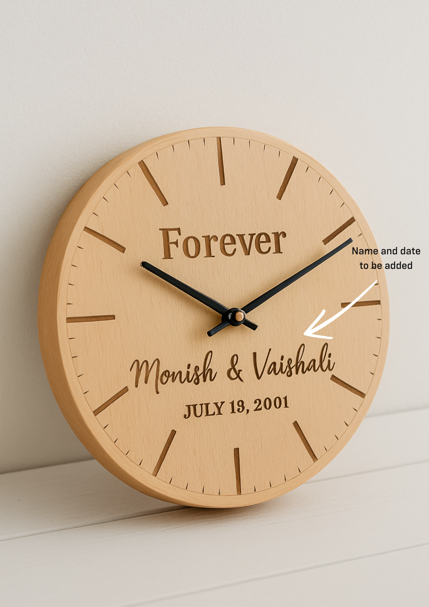 woodwhirl | personalized wooden wall clock with name & date engraving  |  anniversary or wedding gift