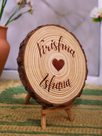 HeartCore wooden slice with engraved couple’s names and heart – anniversary gift