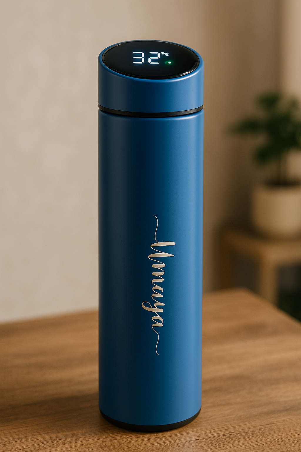 Smart temperature water bottle with name engraving – personalized stainless steel flask for hot and cold drinks.