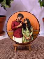 Personalized wooden slice with couple’s names and heart engraving – anniversary gift for couples