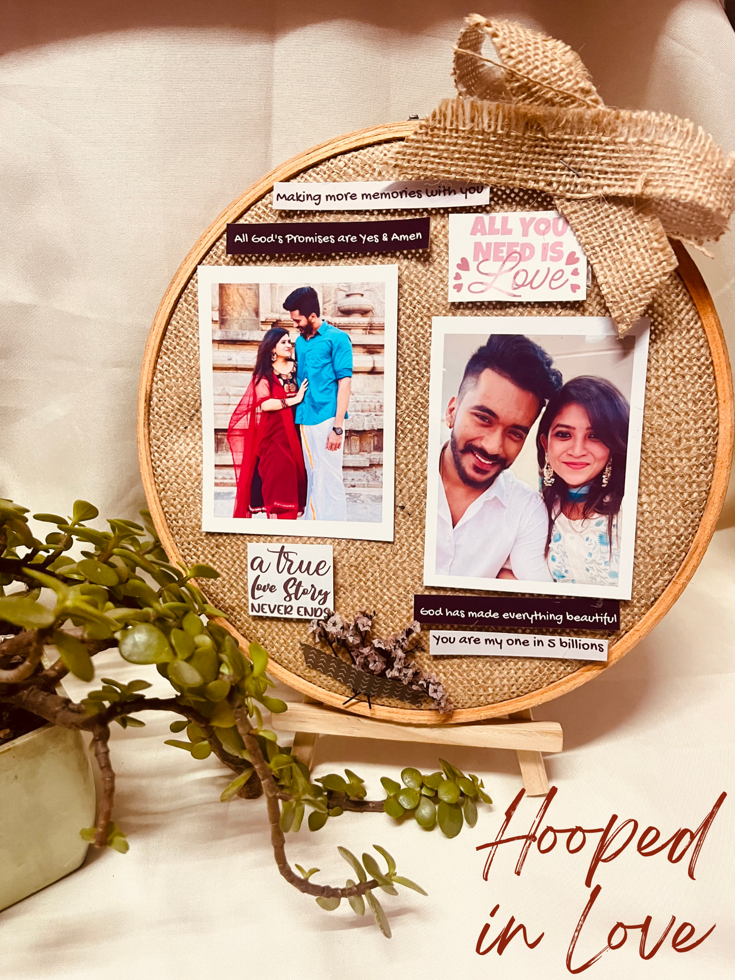 Personalized embroidery hoop frame with custom photos and quotes – aesthetic gift