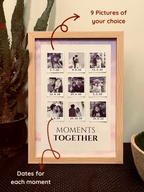 Custom frame with nine raised photos and dates – unique couple keepsake