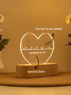 Heart acrylic plaque lamp with engraved names and date – wedding keepsake