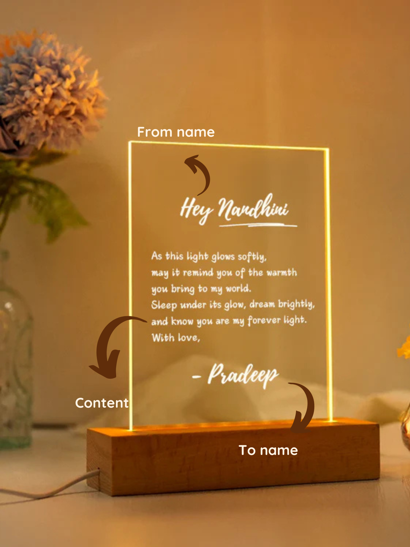 Custom letter lamp on bedside table – unique anniversary or birthday gift