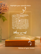Personalized map lamp on wooden stand – unique wedding or birthday present