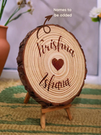 Custom wooden slice displayed on stand – wedding gift for couples India