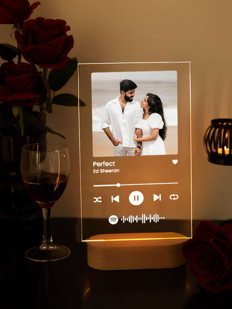 personalized spotify lyrical lamp with photo and song code – anniversary gift for couples