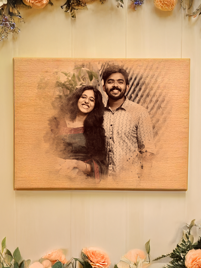Close-up of watercolor wooden table top – rustic and modern style