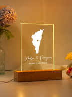 Personalized map lamp plaque on wooden stand – unique couple keepsake