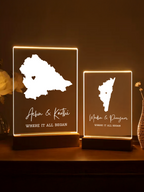 Where It All Began Lamp Plaque with custom map and engraved names – anniversary gift