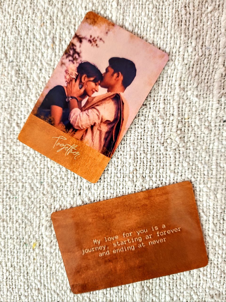 Customized golden wallet card with quote – unique couple gift