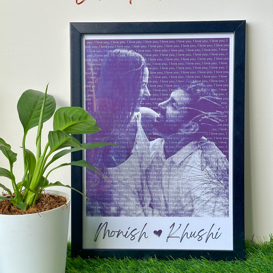Black and white photo frame with custom names