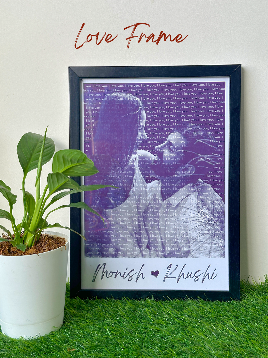 Black and white photo frame with custom names