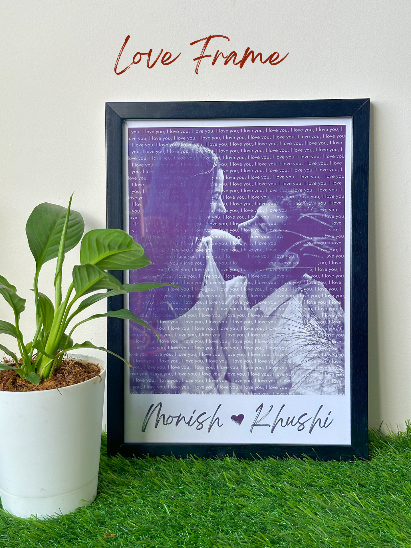 Black and white photo frame with custom names