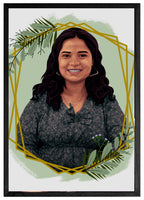 Custom illustrated portrait in stylish background frame – Wishs Portrait Box